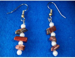 Red Tiger Eye & Pearl earrings