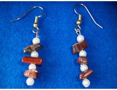 Red Tiger Eye & Pearl earrings