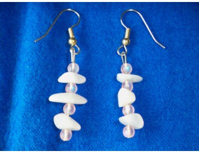 White Aventurine & Pale Pink Translucent Bead earrings