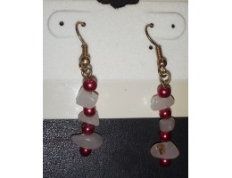 White Aventurine & Red Pearl earrings