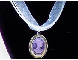Organza Ribbon Necklace with Cameo