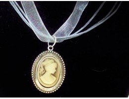 Organza Ribbon Necklace with Cameo