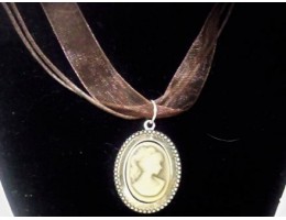 Organza Ribbon Necklace with Cameo