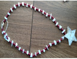 White Aventurine with Red Glass Pearl Accent Necklace