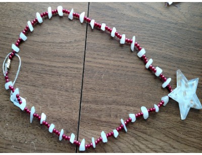 White Aventurine with Red Glass Pearl Accent Necklace