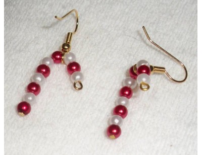 Pearl Candy Cane earrings - red and white