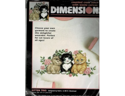 Kitten Trio counted cross stitch on waste canvas kit Kitten Trio counted cross stitch on waste canvas kit