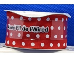 Ribbon, WIRED, Satin Polka Dot, 1.5 inch wide - White on Red