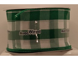 Ribbon, WIRED, Buffalo Check, 2.5 inch wide - Kelly Green
