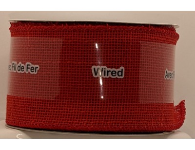 Ribbon, WIRED, Faux Burlap, 2.5 inch wide - Red