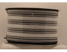 Ribbon, WIRED, Faux Linen, 2.5 inches wide - Black & White