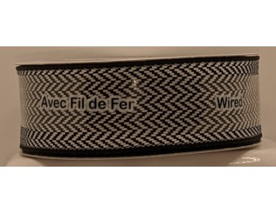 Ribbon, WIRED, Herringbone, 1.5 inch wide - Black & White