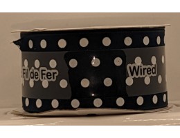 Ribbon, WIRED, HM, 1.5 inch wide - Navy Polka Dot