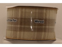 Ribbon, WIRED, Plaid, 2.5 inch wide - Natural