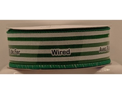 Ribbon, WIRED, Faux Linen, Thin Stripe, 1.5 inch wide - Kelly