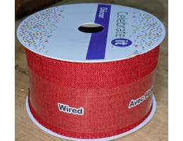 Ribbon, WIRED, 2.5 inch wide, Faux Linen - Red
